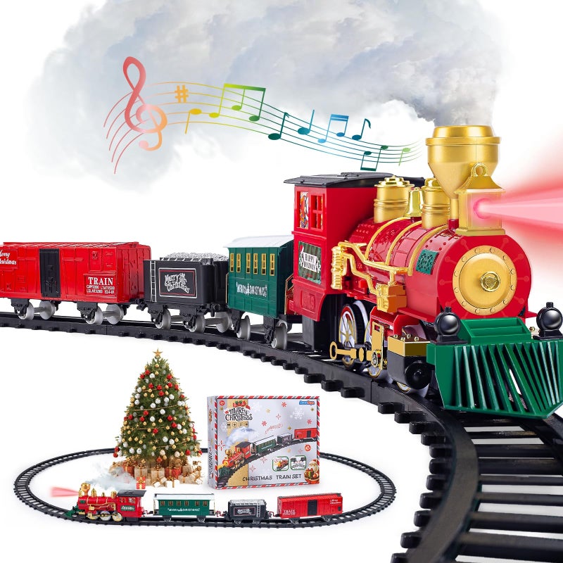 AuroTops Kids Train Set  Christmas Train Set for Under The Trees  Electric Train Toys for Boys Girls with Steam Locomotive  Passenger Cars  Cargo Cars  Sounds & Lights  for 3 4 5 6 7 8+ Years O - Image 1